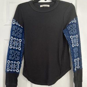 Free People Nikki Bandana Sleeve Thermal Top Shirt  Small